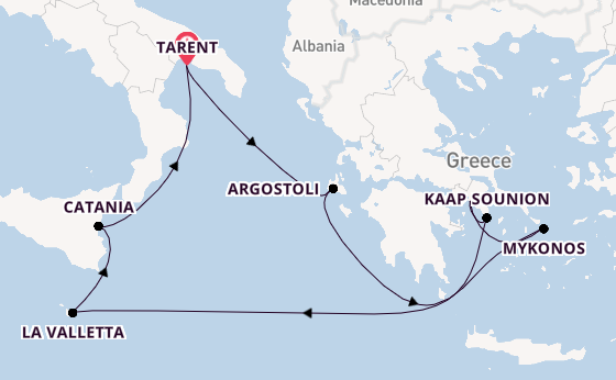 Middellandse Zee vanaf Tarent, Italië met de Costa Serena