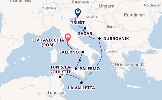 Mittelmeer ab Civitavecchia (Rom), Italien auf der Allura 