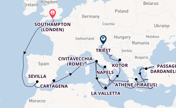 Middellandse Zee vanaf Southampton (Londen), Engeland met de Queen Elizabeth
