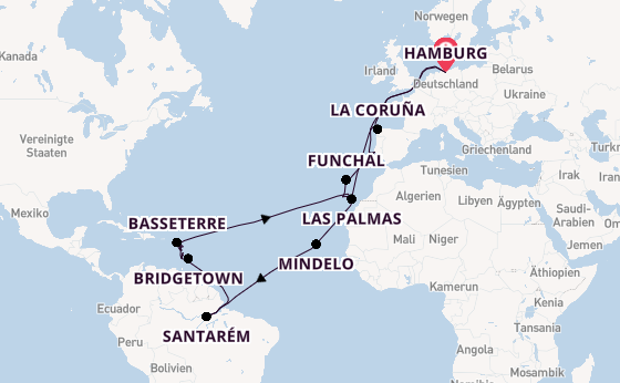 Transatlantik ab Hamburg auf AIDAmar
