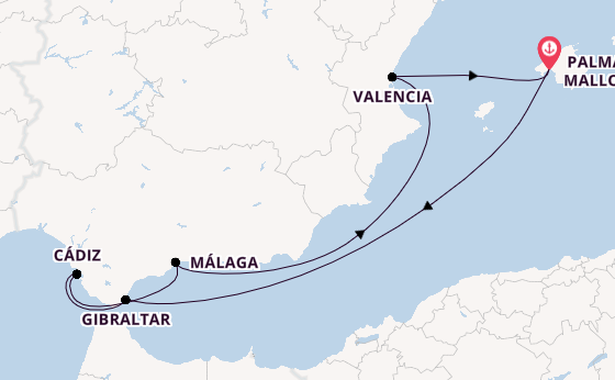 Westelijke Middellandse Zee vanaf Palma de Mallorca, Mallorca, Spanje met de Mein Schiff 4