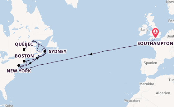 Transatlantik ab Southampton, Großbritannien auf der Queen Mary 2