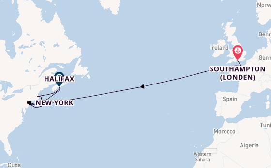trans-Atlantisch vanaf Southampton (Londen), Engeland met de Queen Mary 2