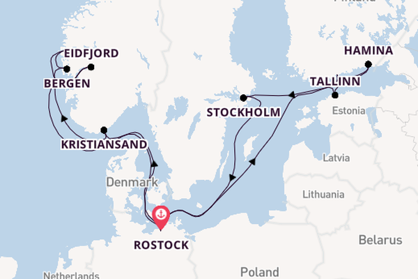 Noorwegen vanaf Rostock, Warnemünde, Duitsland met AIDAdiva
