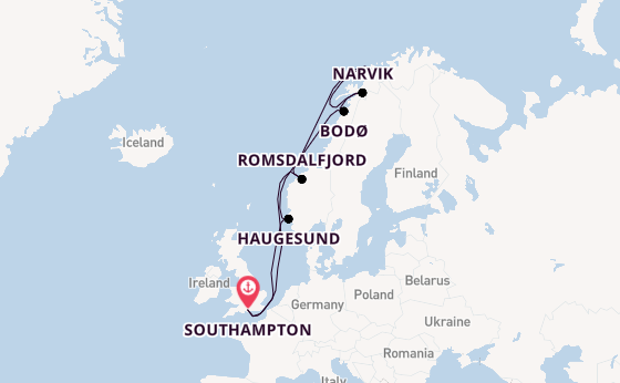 Norway from Southampton, England with the Aurora