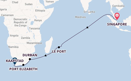 Zuid-Afrika vanaf Singapore, Singapore met de Queen Anne