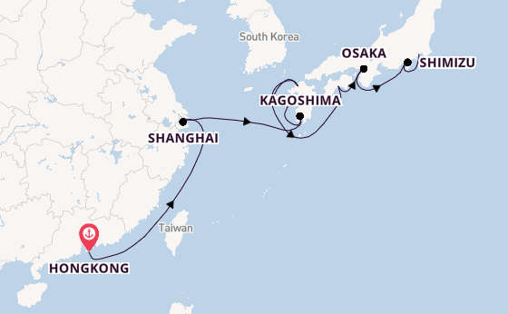 Japan vanaf Hongkong, China met de Noordam