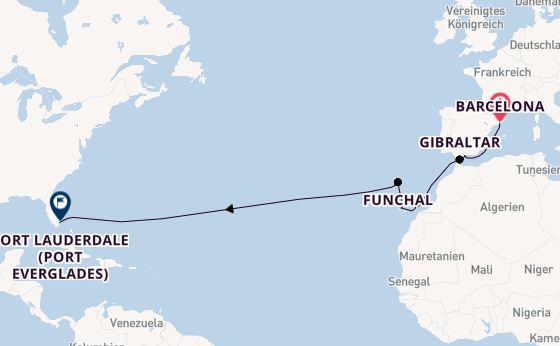 Transatlantik ab Barcelona, Spanien auf der Sun Princess