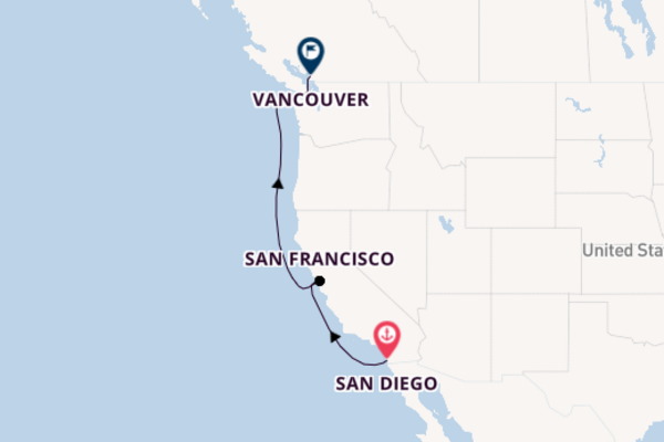 USA West Coast from San Diego, California, USA with the Koningsdam