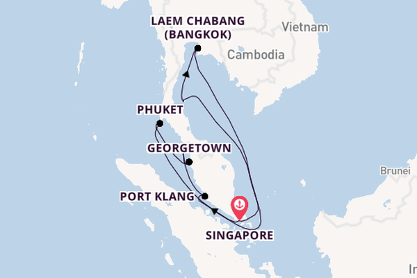 Zuidoost-Azië vanaf Singapore, Singapore met de Diamond Princess