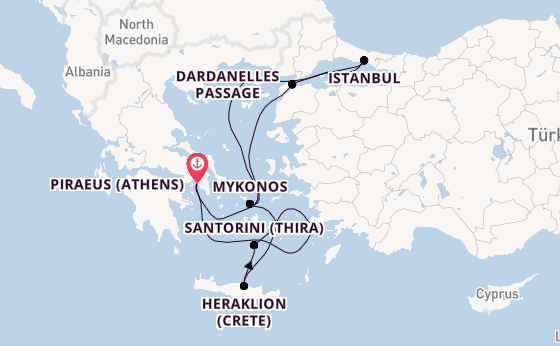 Eastern Mediterranean from Piraeus (Athens), Greece with the Costa Pacifica