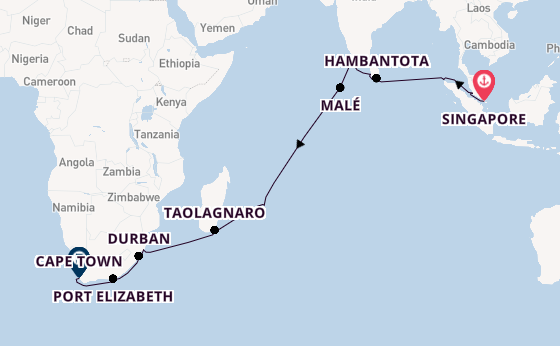 Africa from Singapore, Singapore with the Azamara Onward