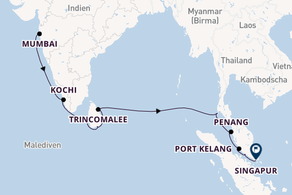 Südostasien ab Mumbai, Indien auf der Silver Muse