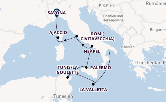 Westliches Mittelmeer ab Tarent, Italien auf der Costa Fascinosa