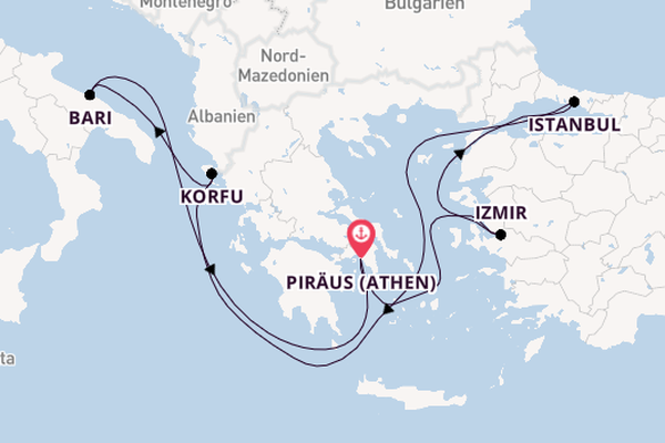 Mittelmeer ab Piräus (Athen), Griechenland auf der MSC Lirica