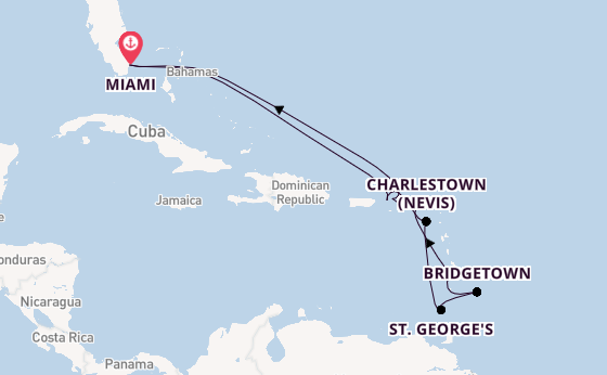 Caribbean from Miami, Florida, USA with the Queen Elizabeth