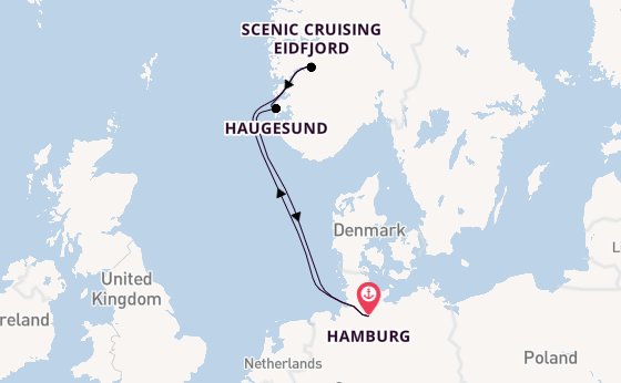 Noorwegen vanaf Hamburg, Duitsland met AIDAluna