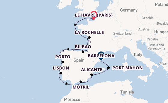 Western Mediterranean from Le Havre (Paris), France with the Insignia
