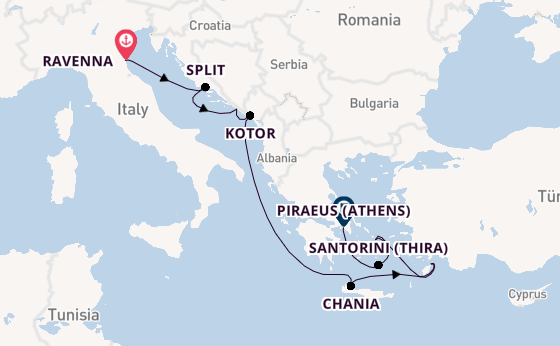 Eastern Mediterranean from Ravenna, Italy with the Celebrity Eclipse