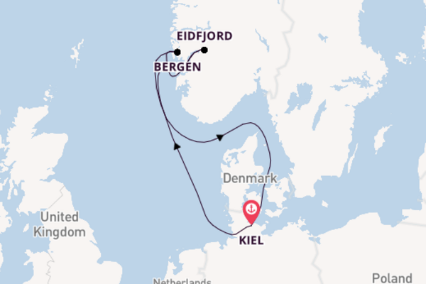 Geniet van een 6daagse cruise naar Kiel
