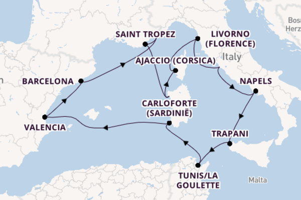 Westelijke Middellandse Zee vanaf Civitavecchia (Rome), Italië met de EXPLORA II