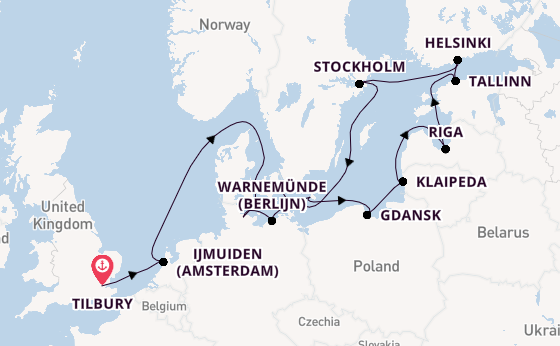 Engeland vanaf Tilbury, Groot-Britannië met de Azamara Quest