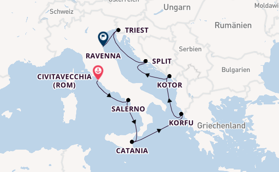 Mittelmeer ab Civitavecchia (Rom), Italien auf der Norwegian Gem