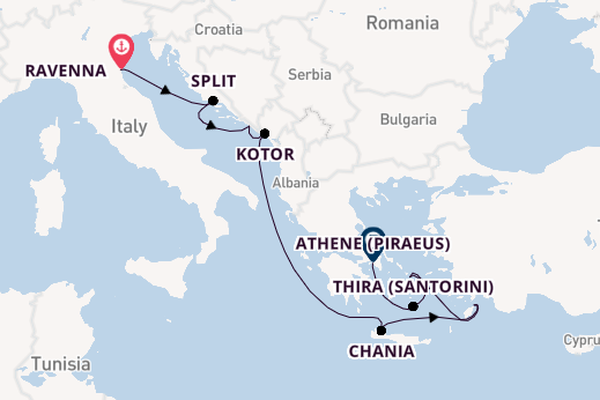 Oostelijke Middellandse Zee vanaf Ravenna, Italië met de Celebrity Eclipse