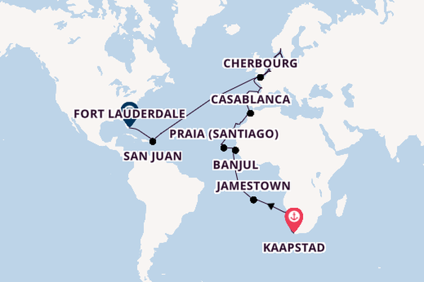 trans-Atlantisch vanaf Kaapstad, Zuid-Afrika met de Volendam
