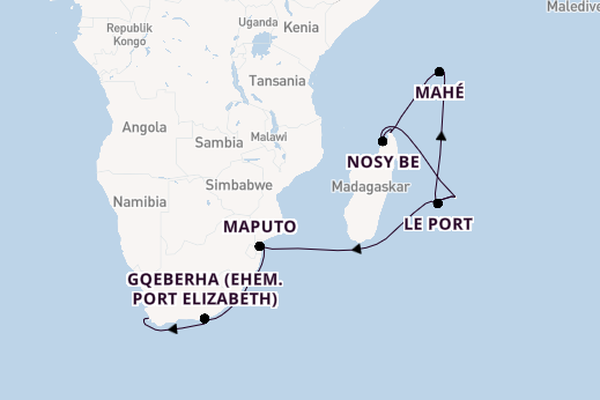 Indischer Ozean ab Port Louis, Mauritius auf AIDAblu