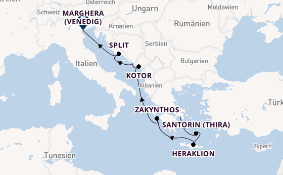 Östliches Mittelmeer ab Piräus (Athen), Griechenland auf der Costa Deliziosa