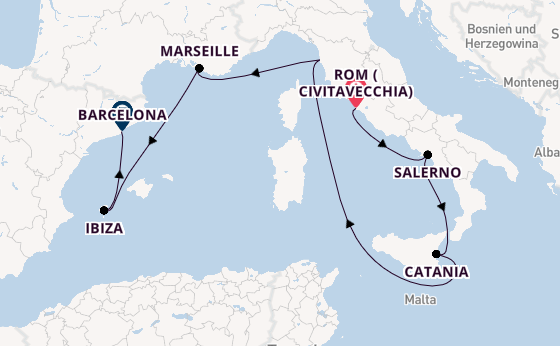 Westliches Mittelmeer ab Civitavecchia (Rom), Italien auf der Norwegian Epic