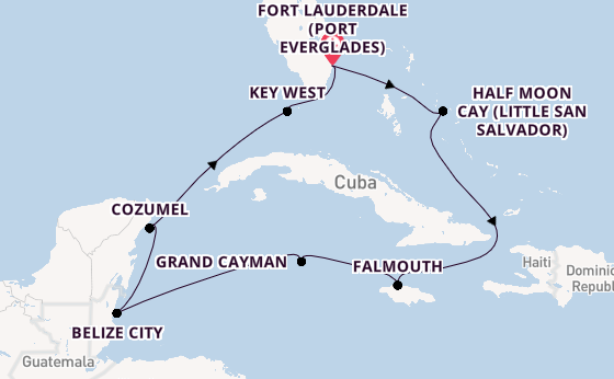 Caribbean from Fort Lauderdale (Port Everglades), Florida, USA with the Rotterdam