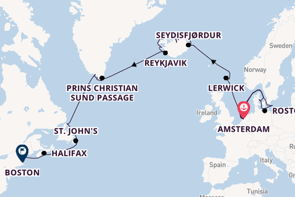 trans-Atlantisch vanaf Amsterdam, Nederland met de Zuiderdam
