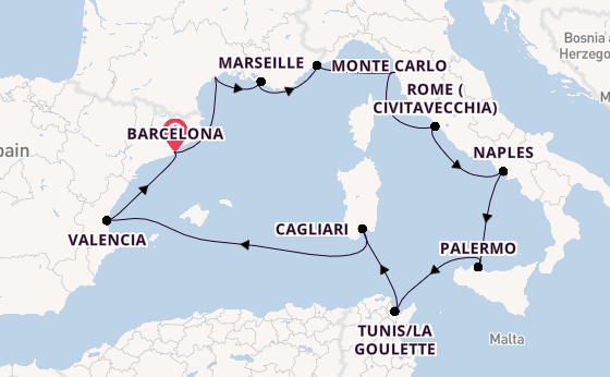 Western Mediterranean from Barcelona, Spain with the Viking Star