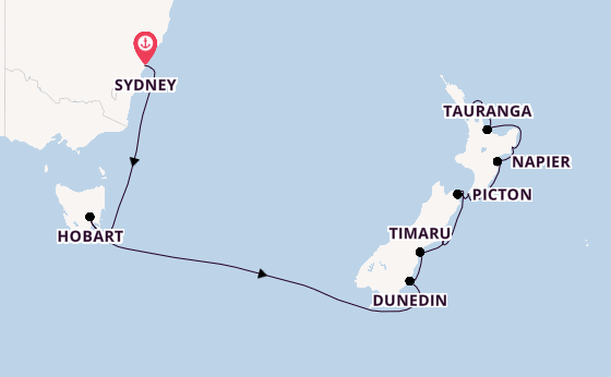 Nieuw Zeeland vanaf Sydney, Australië met de Seven Seas Mariner