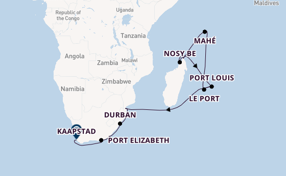 Indische Oceaan vanaf Port Louis, Mauritius met AIDAblu