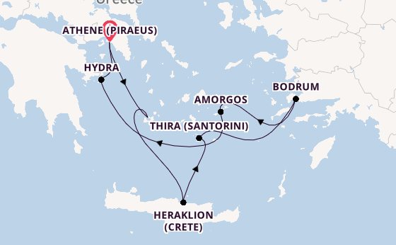 Oostelijke Middellandse Zee vanaf Athene (Piraeus), Griekenland met de Star Flyer