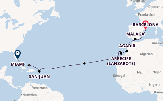 Transatlantik ab Barcelona, Spanien auf der Allura 