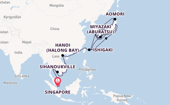 East Asia from Singapore, Singapore with the Seabourn Encore