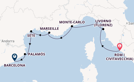 Westliches Mittelmeer ab Civitavecchia (Rom), Italien auf der Allura 