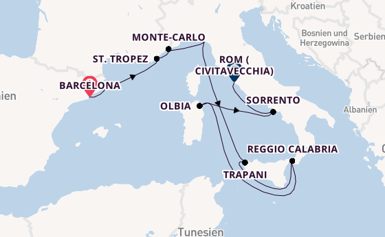 Westliches Mittelmeer ab Barcelona, Spanien auf der Seven Seas Grandeur