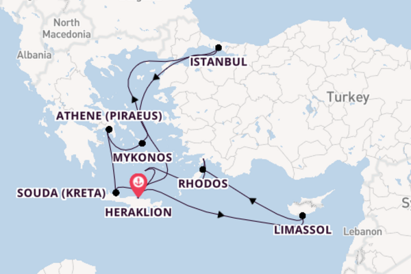 Oostelijke Middellandse Zee vanaf Heraklion, Griekenland met de Mein Schiff 5