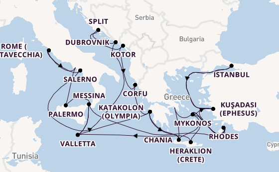 Mediterranean Sea from Athens (Piraeus), Greece with the Enchanted Princess