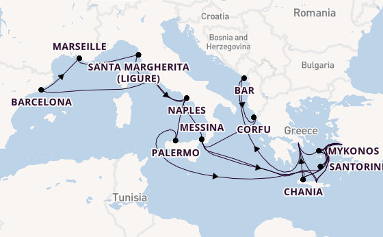 Mediterranean from Piraeus (Athens), Greece with the Sun Princess