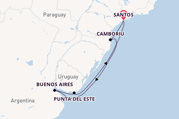 South America from Santos, Brazil with the MSC Meraviglia
