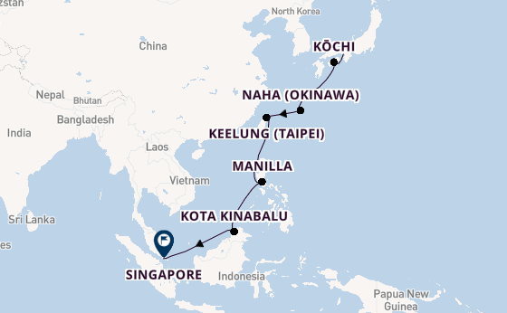 Zuidoost-Azië vanaf Kobe, Japan met de Seven Seas Navigator