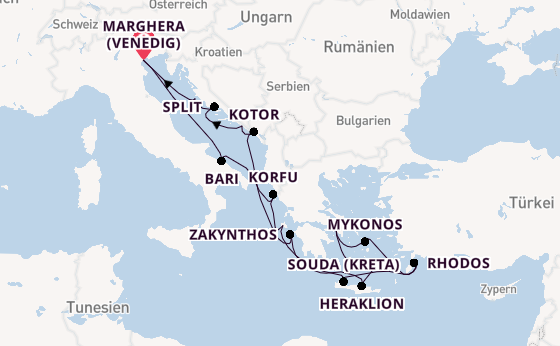 Östliches Mittelmeer ab Marghera (Venedig) auf der Costa Deliziosa