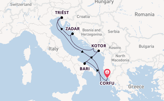 Middellandse Zee vanaf Corfu met AIDAblu