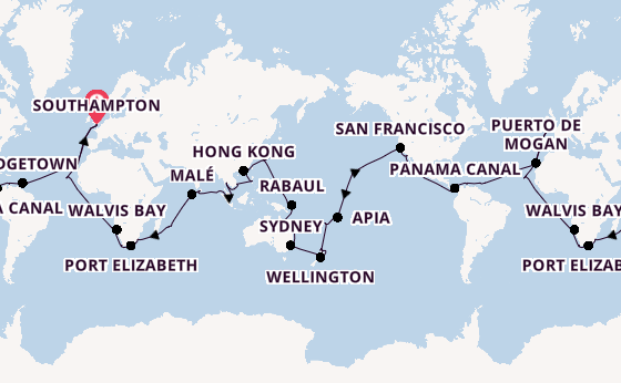 World Cruise from Southampton, England with the Arcadia
